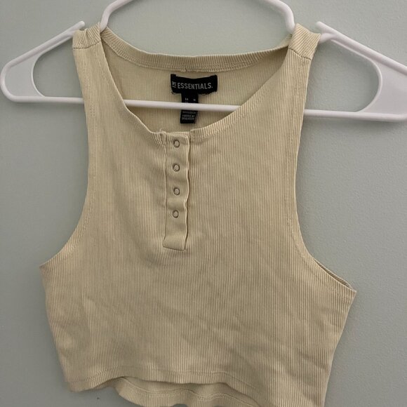 Light Yellow Button-up Front Racer Back Cropped Tank Top - Picture 7 of 9